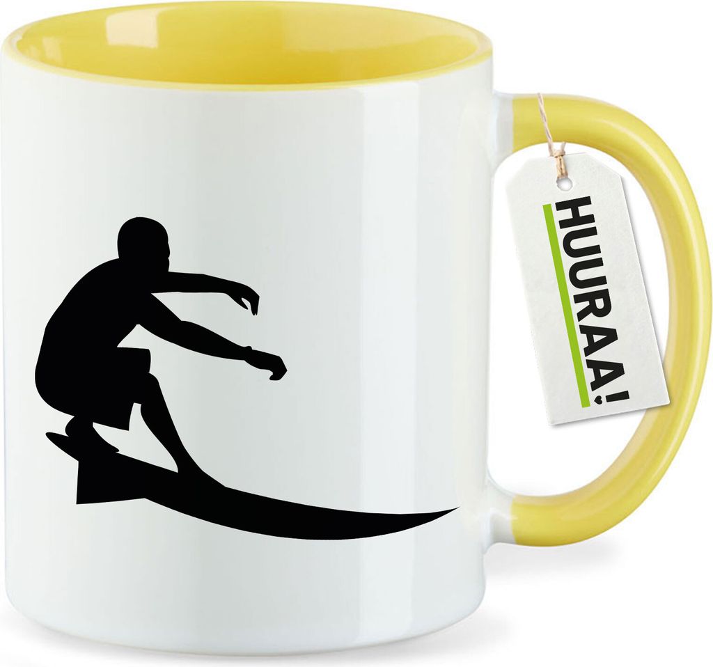 Huuraa Kaffeetasse Surfen Silhouette 330ml Gelb Keramik Kaffeebecher Geschenkidee