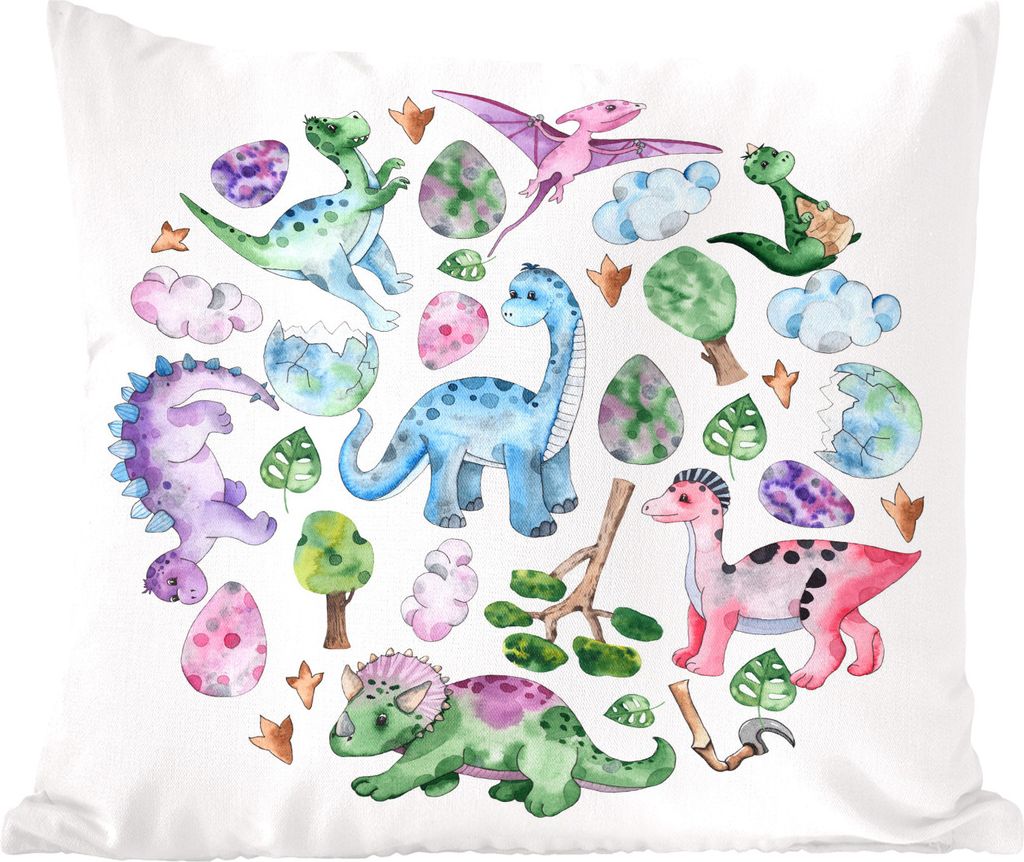 MuchoWow Zierkissen Sofakissen Wohnzimmer Dekokissen 50x50 cm Kinderzimmer - Dinosaurier - Kreis - Mädchen - Kinder - Rosa - Kind - Komfort - So...