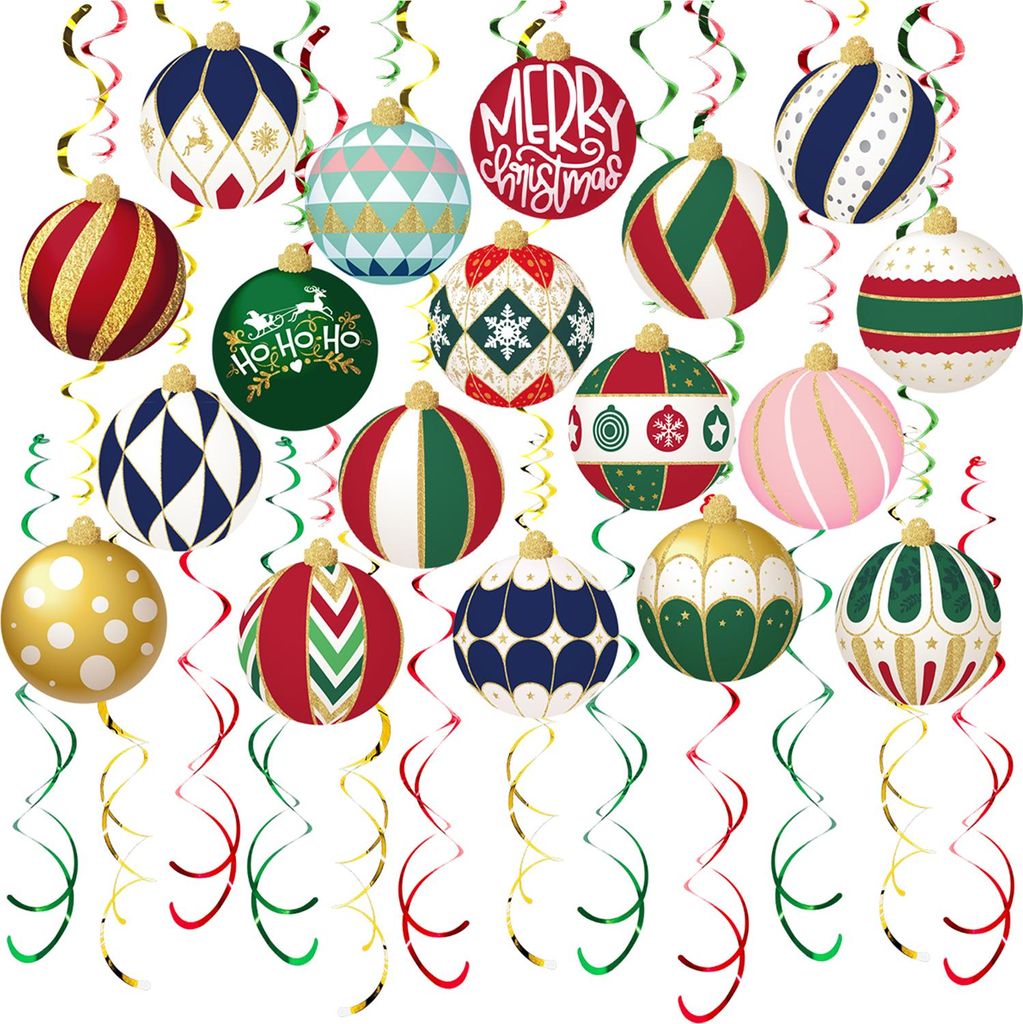 48 Stück Weihnachtsdekorationen zum Aufhängen mit Wirbeln, Glühbirnen, Schneeflocken, Deckengirlande für Zuhause, Büro, Einkaufszentrum, Winte...