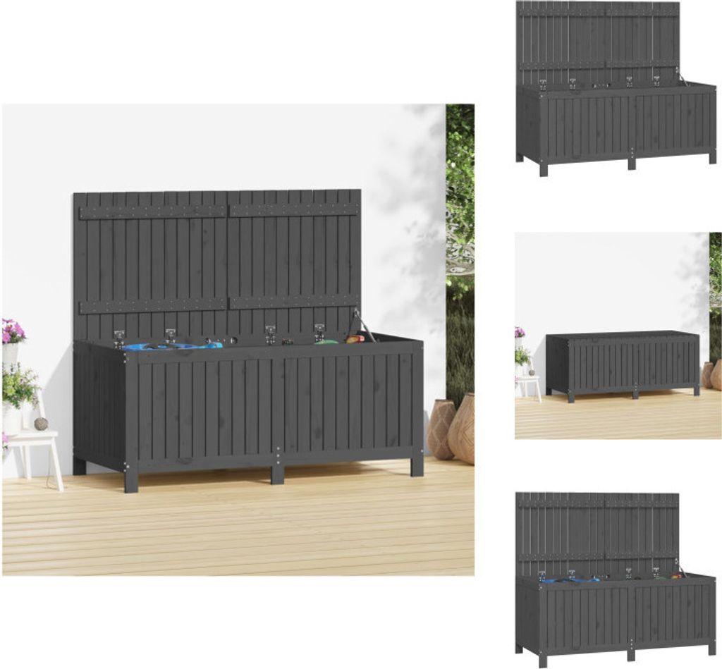 vidaXL Gartentruhe Grau 147x68x64 cm Massivholz Kiefer - Gartenboxen