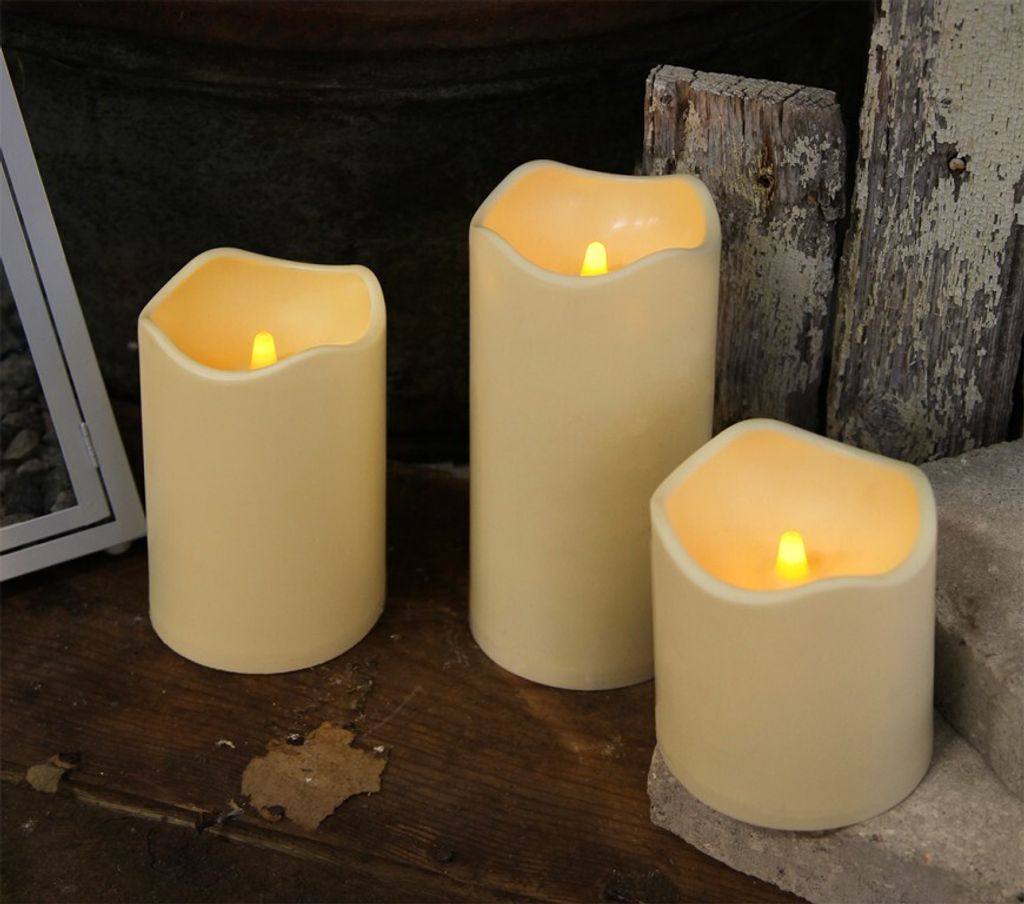 LED Stumpenkerze 'Paul' - flackernde LED - H: 23cm - Sensor - Timer - outdoor - creme