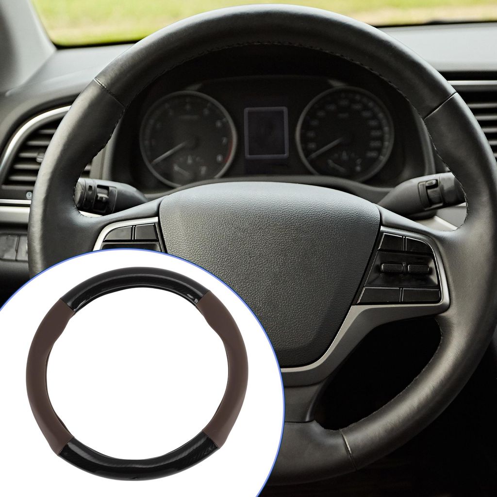 PU Kunstleder Lenkradbezug ABS Lenkradschutz 38 cm Schwarz Dunkelbraun Carbonfaser-Optik 1 Stück