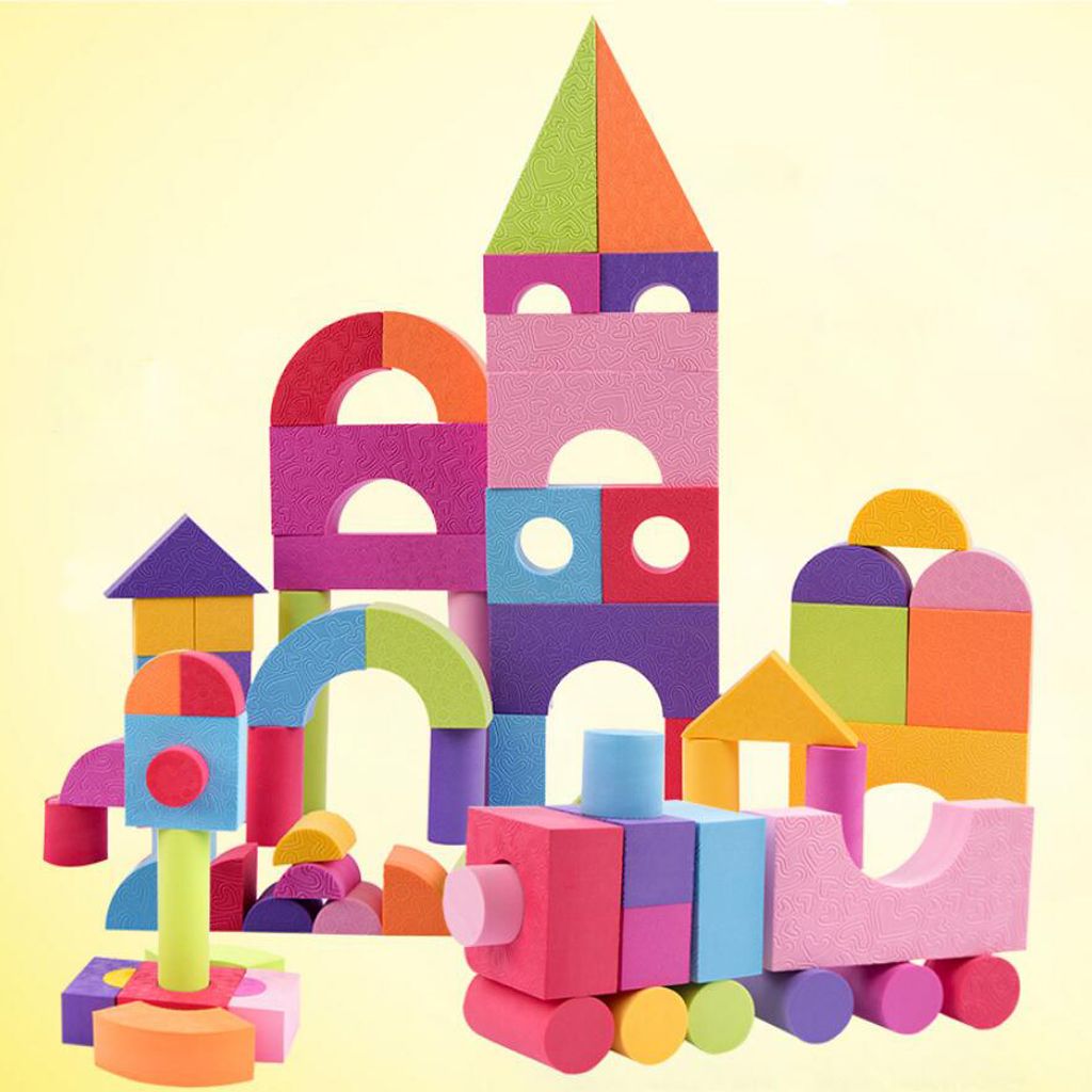 50 Stück Schaum EVA Bausteine Bauklötze aus Schaumstoff Kinderspielzeug