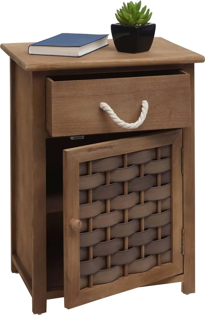 Cassettiera HWC-K83, mobile cassettiera, legno 55x39,5x28,5 cm ~ marrone scuro, polyrattan marrone scuro