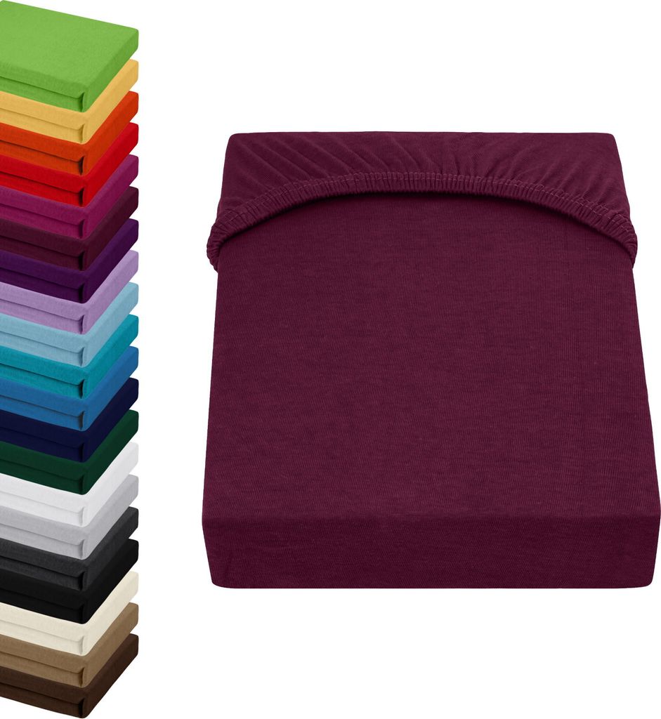Jersey TOPPER Spannbettlaken 90x200-100x200cm Spannbetttuch für Boxspringbett-Topper Matratzen 100% Baumwolle, Farbe: Bordeaux