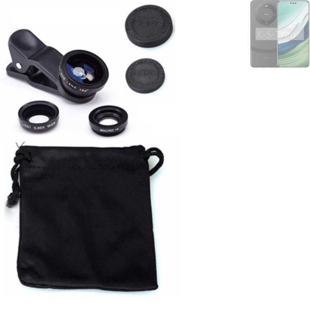 K-S-Trade Smartphone Kamera Linsen Set Kompatibel mit Huawei Mate 60 Pro+ 3in1 Clip-On Kamera Adapter Macro Weitwinkel FishEye Fischauge Objektiv