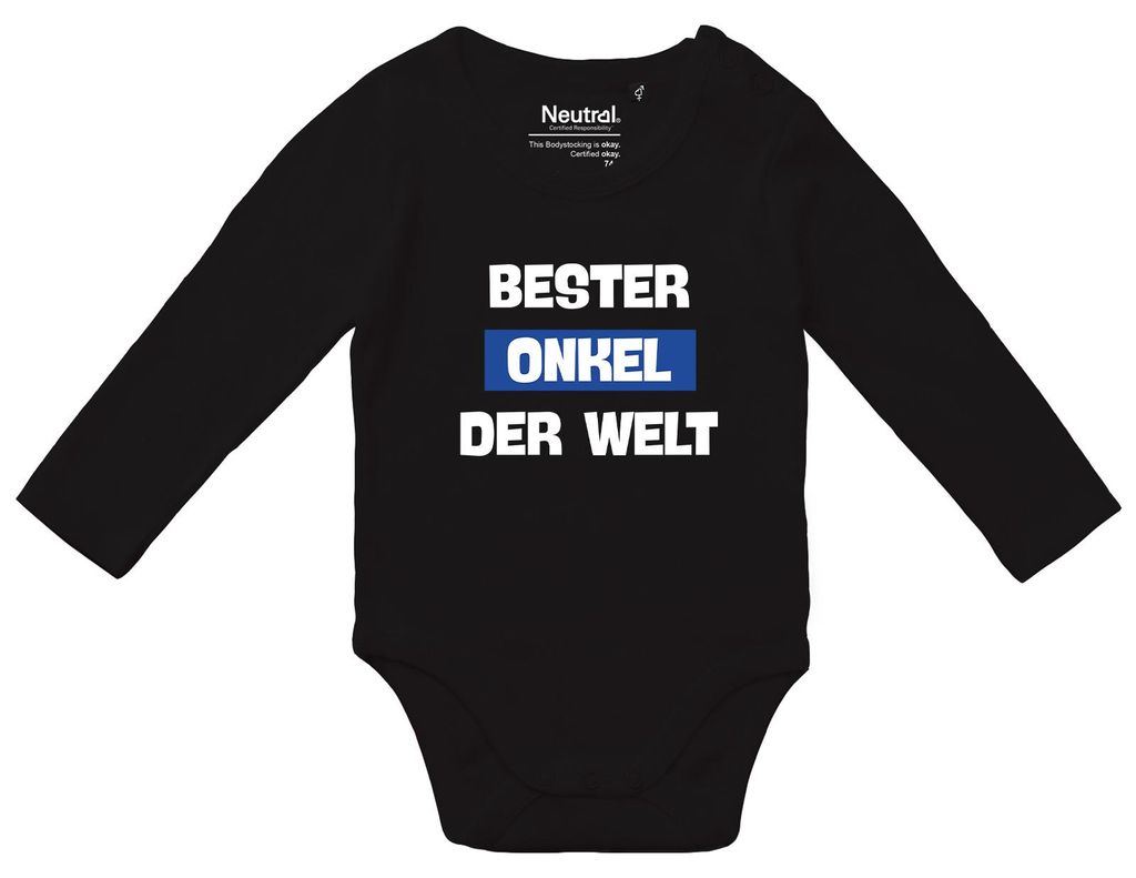 Huuraa Baby Body Bester Onkel der Welt 68 Black Baumwolle Fairtrade Langarmbody Geschenkidee