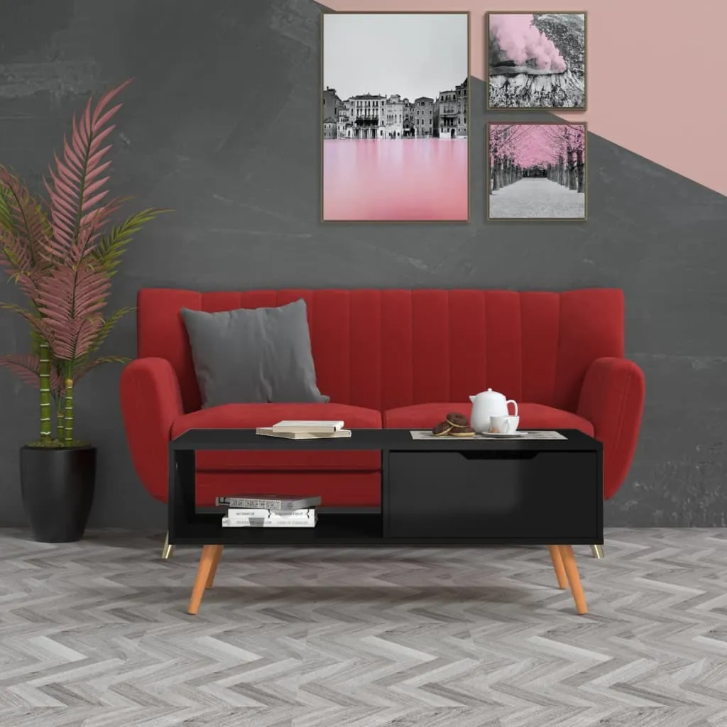 Tavolino Basso Nero Lucido 100x49,5x43 cm - Solido e Facile da Pulire - 2