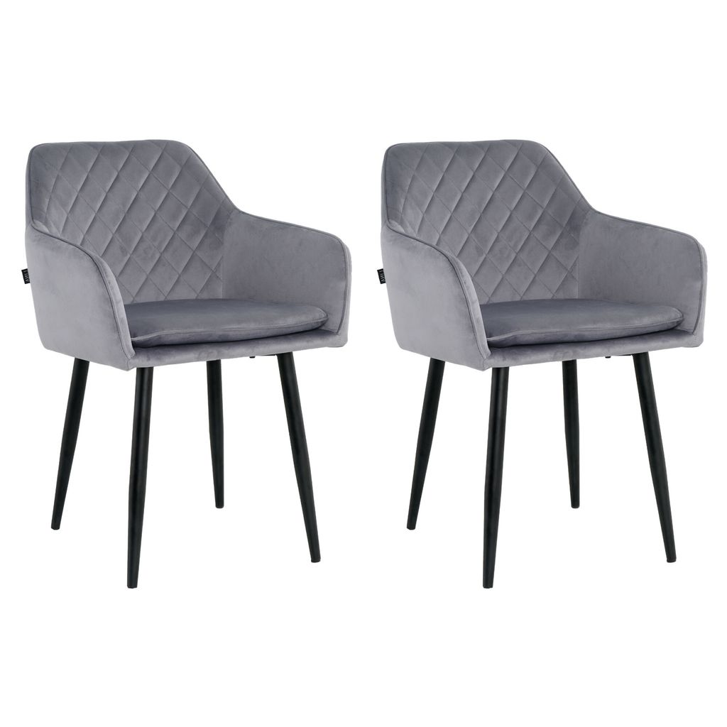 Lina Noble Esszimmerstühle, 2er Set, Samt, Grau - Küchenstuhl, Wohnzimmerstuhl, Design Stuhl mit Armlehnen - Samt Stühle Esszimmer mit schwarz...