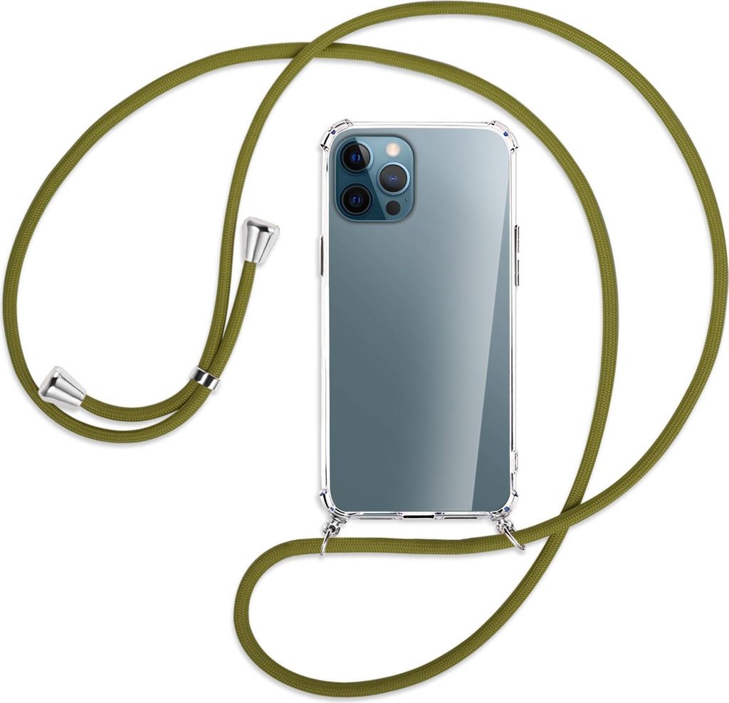 Handykette Backcover-Schutzhülle mit Band (Metall silberfarben) für Apple iPhone 12 Pro Max - khaki