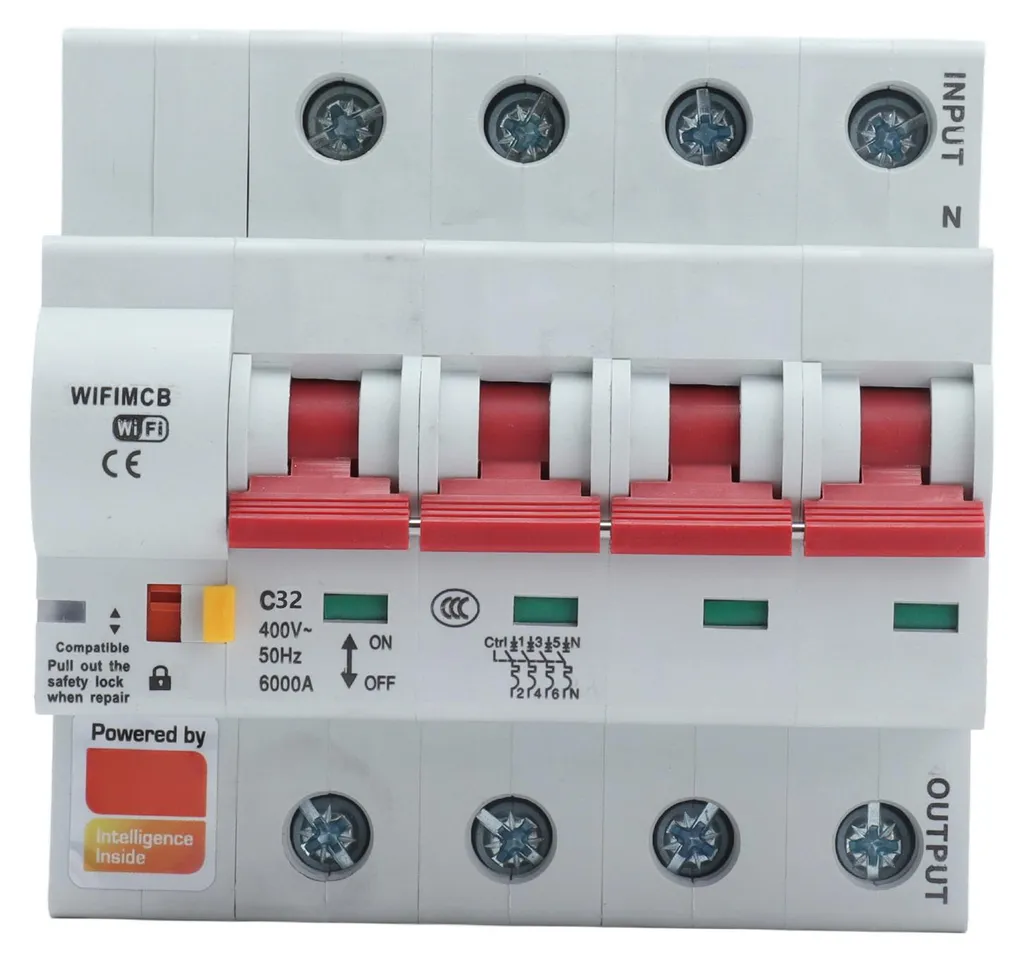 Disjoncteur WiFi 4 pôles 400V 32A avec protection et verrou de sécurité