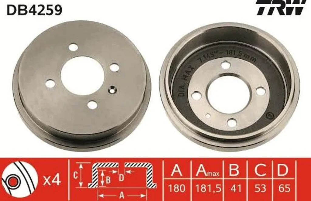 Tambour de Frein TRW DB4259 Haute Performance pour Système de Freinage OE