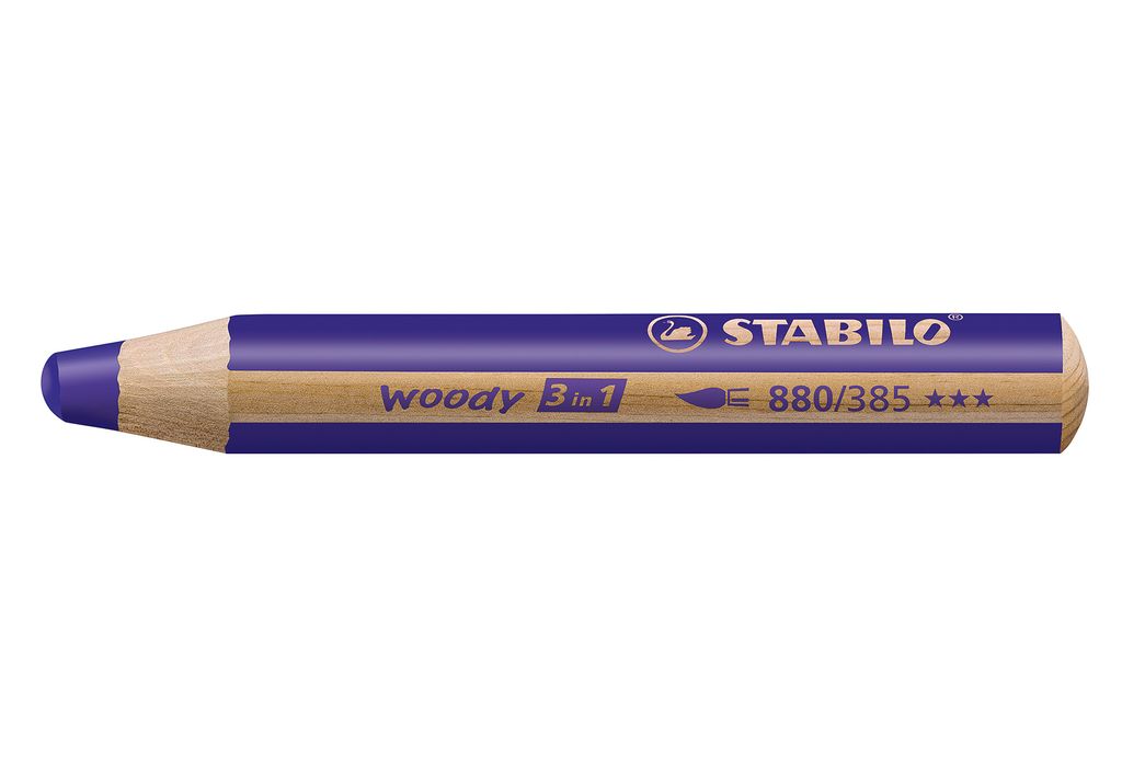 A single purple colored pencil on a white background.