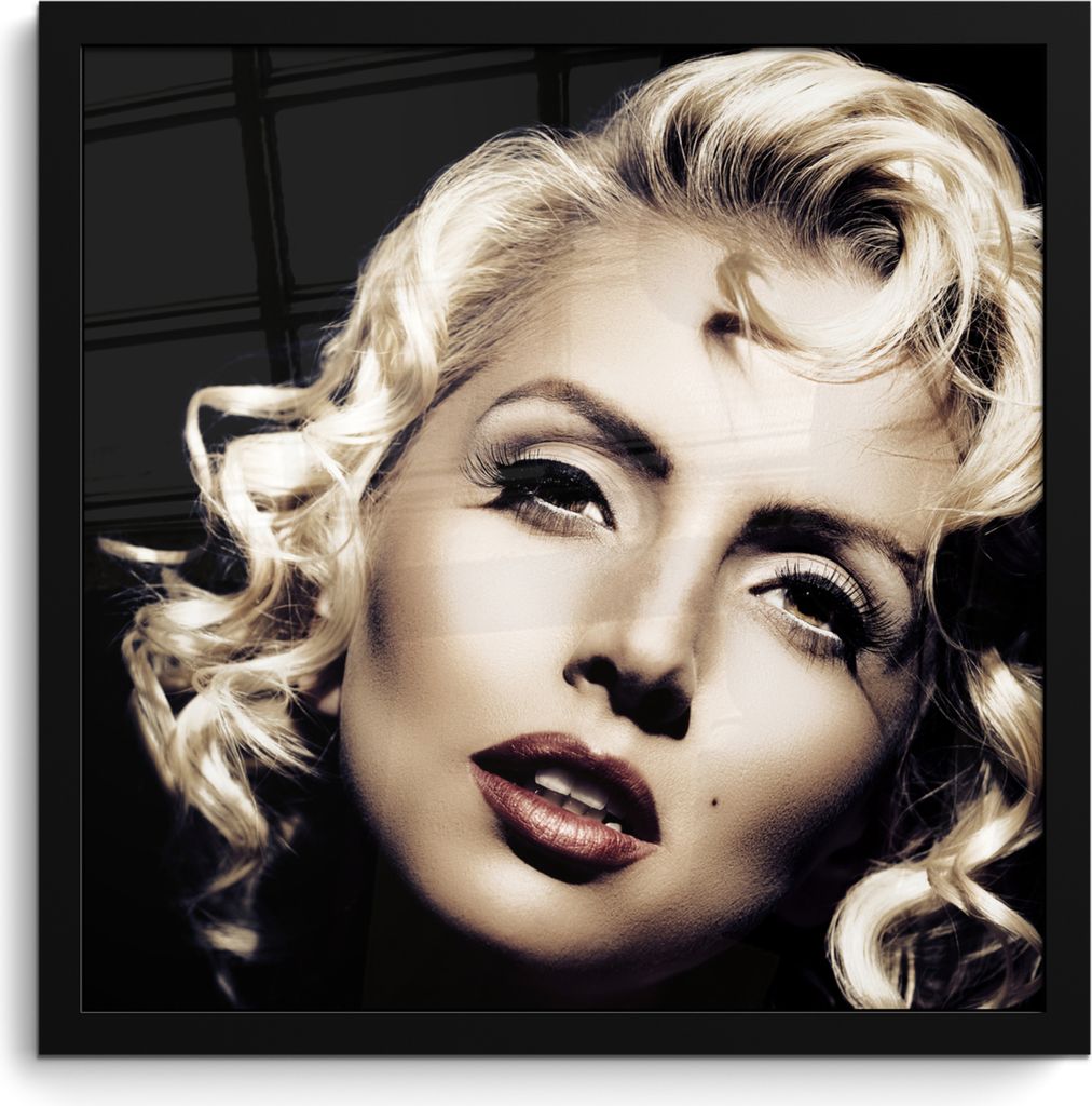 MuchoWow MuchoWow Gerahmtes Poster Frau - Locken - Lippenstift 40x40 cm - Poster mit zchwarzem Bilderrahmen - Mit Rahmen - Wanddekoration Schla...