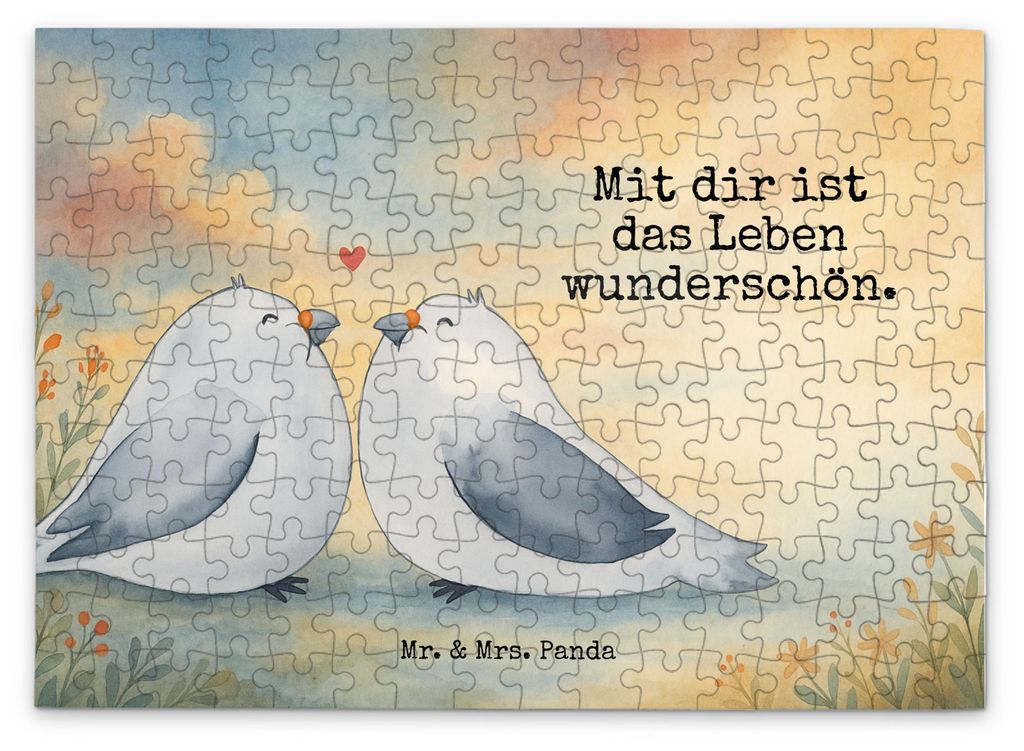 Mr. & Mrs. Panda Puzzle Turteltauben Liebe Design 192 Teile - Weiß - Geschenk, 1000, Paar, 300, 500, Hochzeitstag, Freundin, glücklich, Tauben, 1...