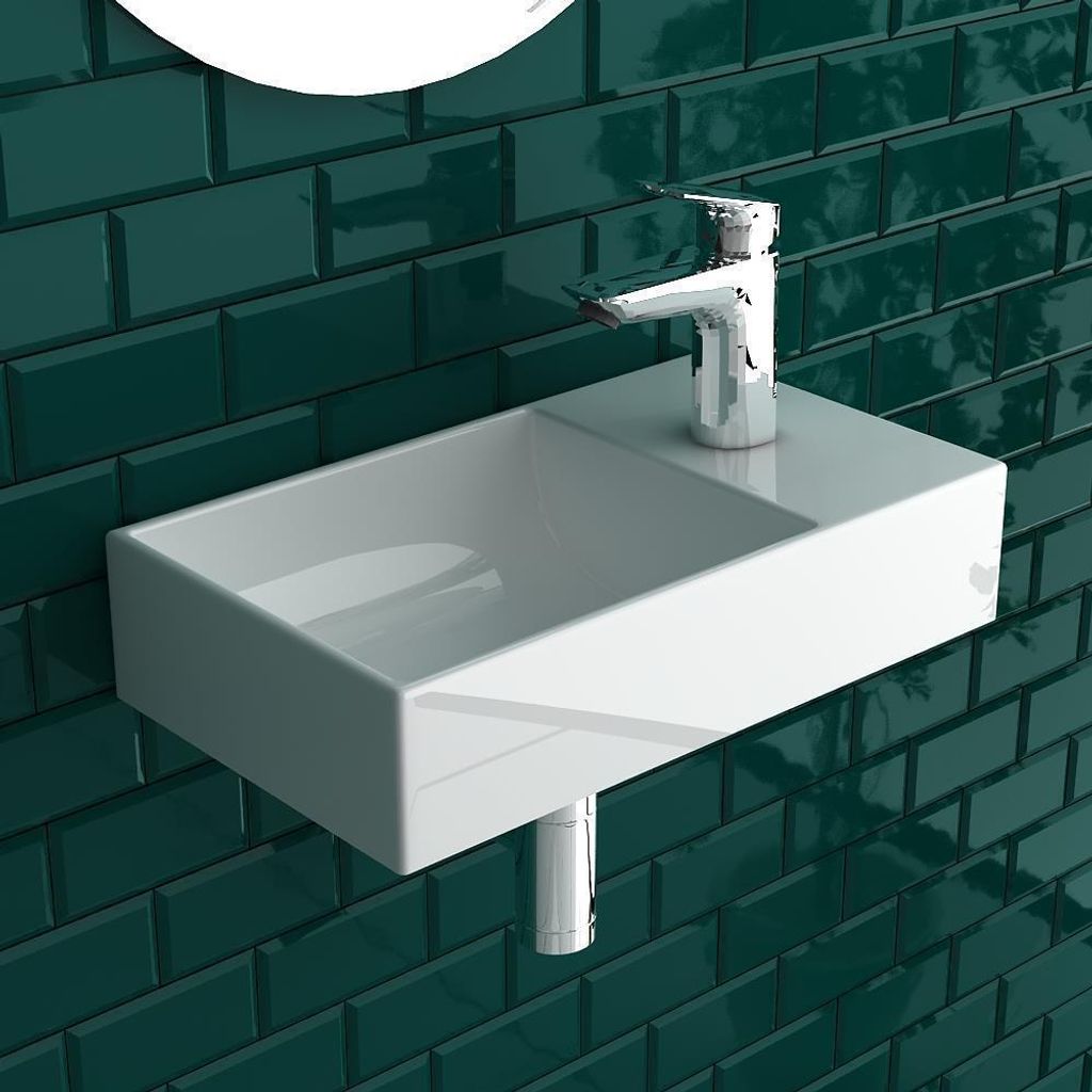 Alpenberger Mini Waschbecken Eckig | Badwaschbecken aus Sanitärkeramik mit Links Becken | Gästeklo Waschbecken zur Wandmontage | Badezimmer Wasch...