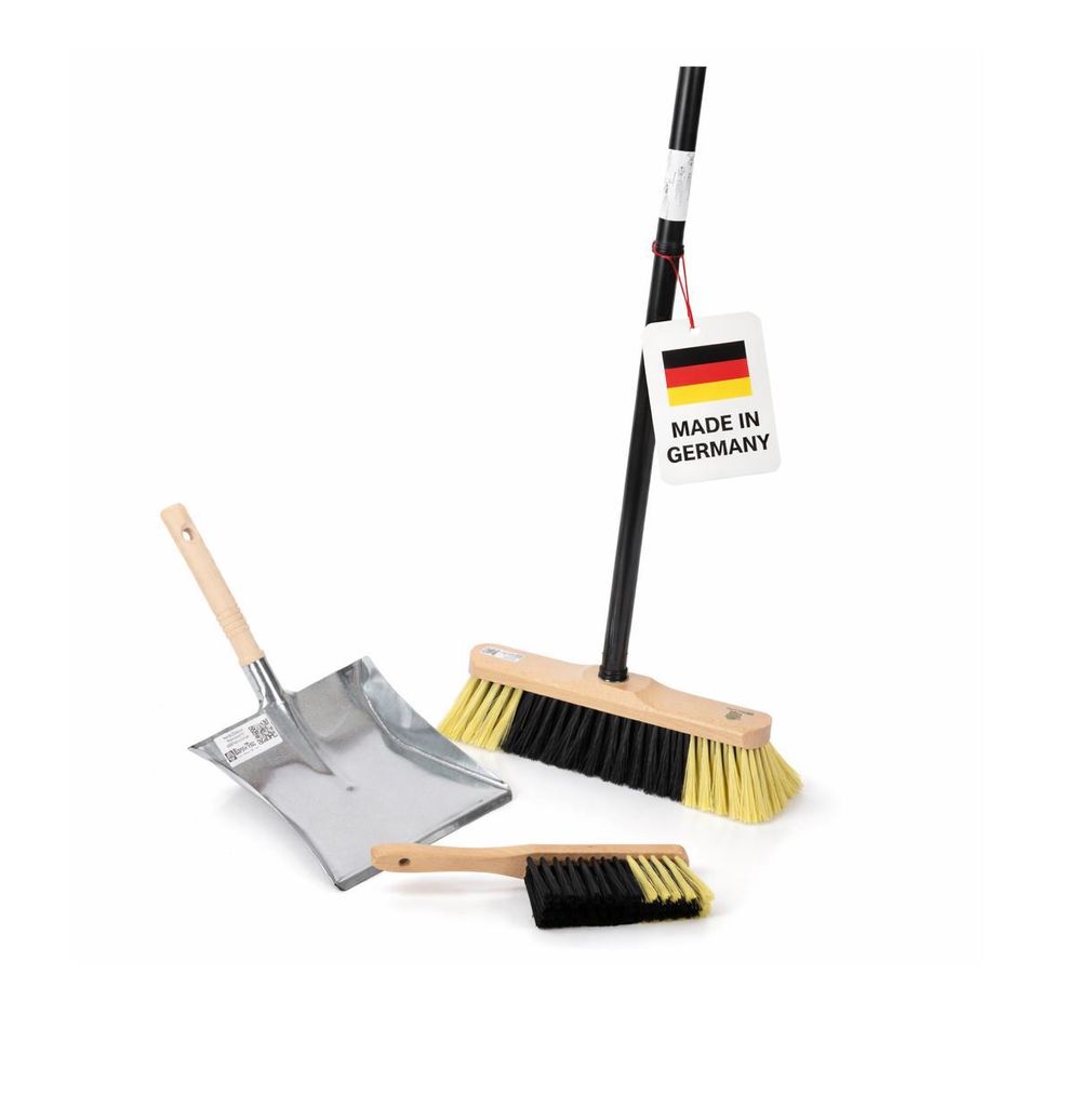 Qualitäts Kehrgarnitur Zimmerbesen Kehrset mit Stiel Besen-Set Handfeger Kehrblech Kehrschaufel Schüppe Hausbesen