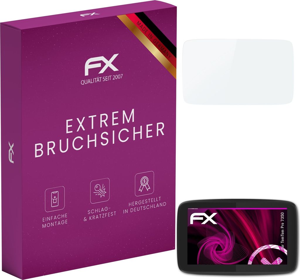 atFoliX FX-Hybrid-Glass Displayfolie kompatibel mit TomTom Pro 7350 Glasfolie