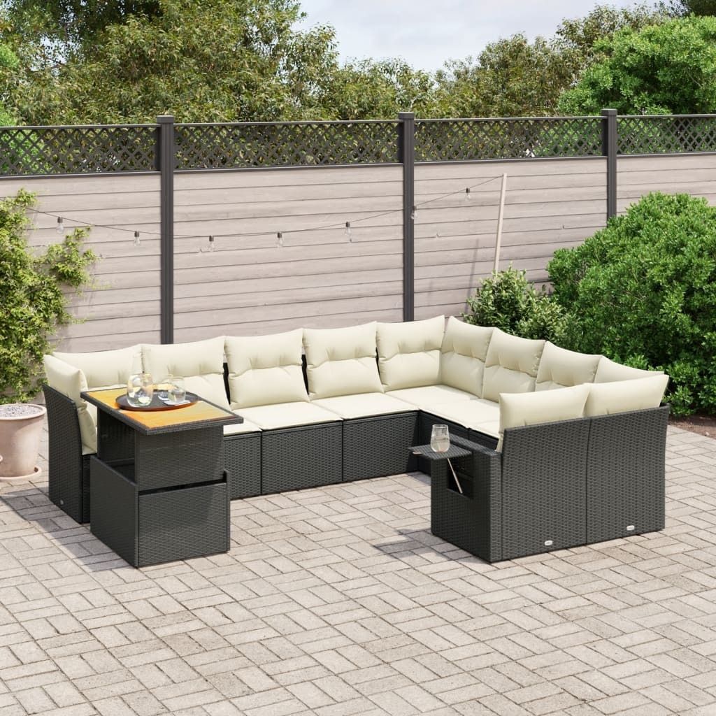 Design 10-tlg. Garten-Sofagarnitur mit Kissen Schwarz Poly Rattan, Gartenmöbel-Sets 2024 Neu