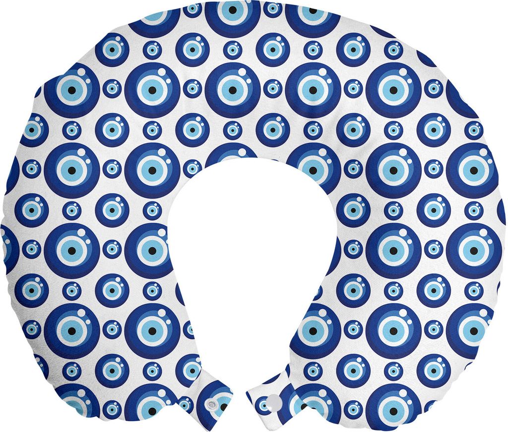 ABAKUHAUS Evil Eye Reisekissen Nackenkissen, Symmetrisch, Schaumstoff Reiseartikel für Flugzeug und Auto, 30x30 cm, Blau Hellblau Weiß