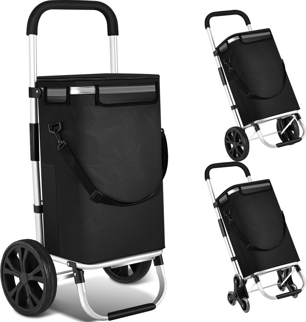 Bettizia 3in1 Einkaufstrolley 40L bis 40 kg klappbar abnehmbare Tasche Handwagen Einkaufswagen Einkaufshilfe Roller Schwarz