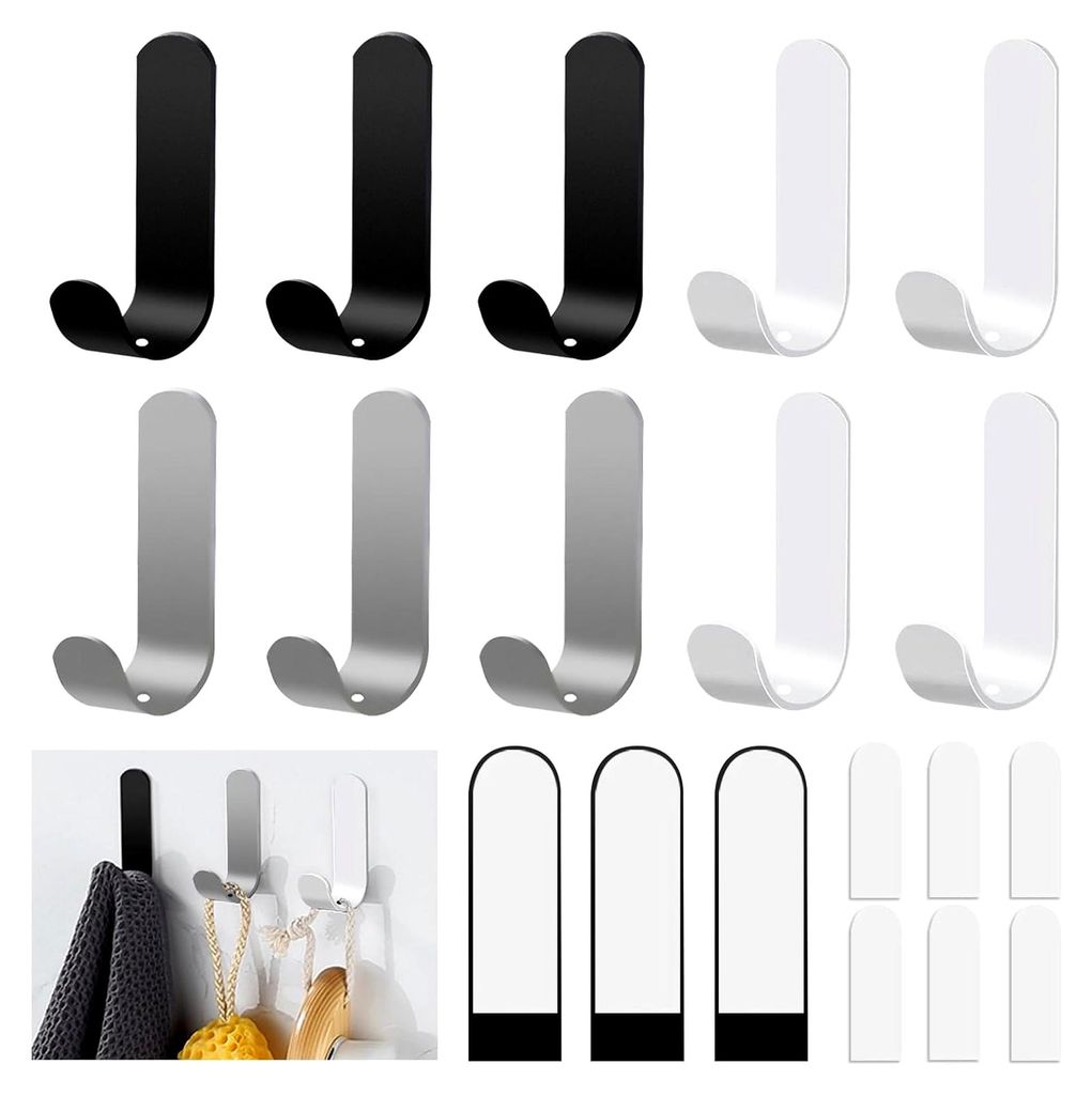 10 Stück Selbstklebende Edelstahlhaken, Wandhaken für Küche, Badezimmer und Büro, ohne Bohren