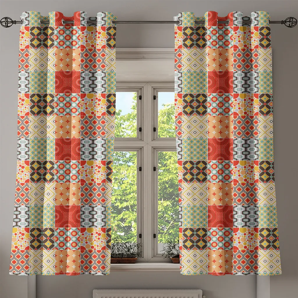 Rideau géométrique diagonal multicolore 280x175cm style mosaïque pro - 2