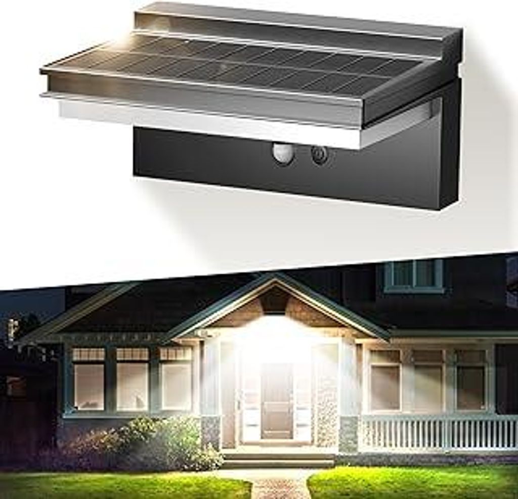 Solarlampen für Außen mit Bewegungsmelder, 4400mAh, IP65 Wasserdicht, Superhell Wandleuchte 1500LM Kaltweiß 6500K, 4 Betriebsmodi für Garten, G...