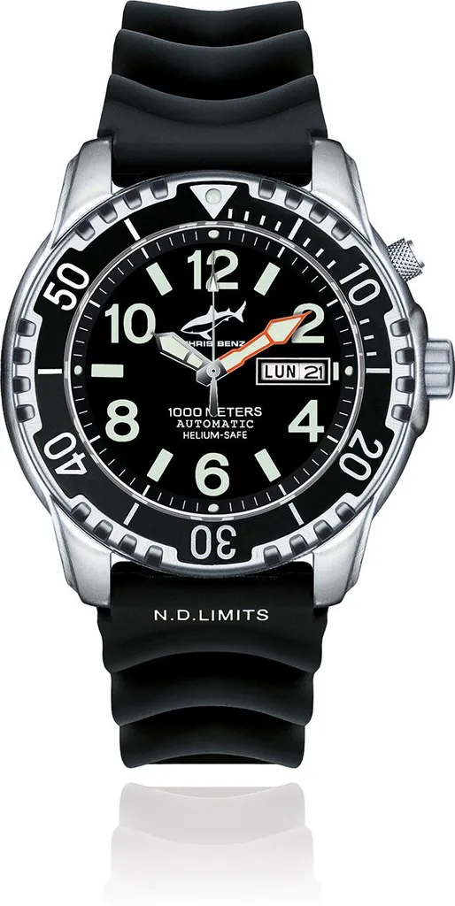 Montre de plongée 1000m avec valve à hélium Chris Benz CB-1000A-S-KBS