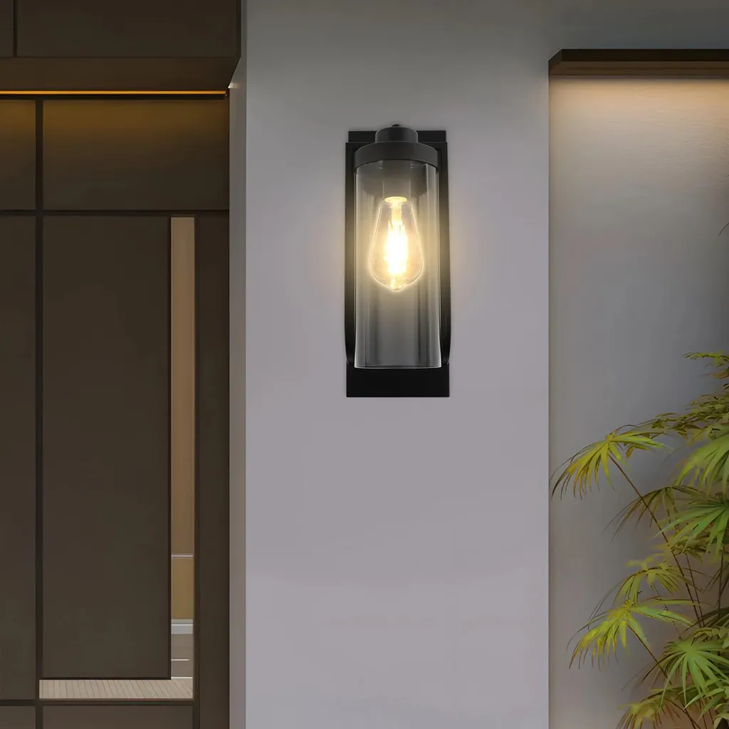 Applique murale chambre et séjour noire douille E27 avec globe en verre