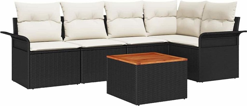 "im Sonderangebot" Gartensofa Set - Balkonmöbel/Loungeset - elegantes Design - mit Speicher 6 pcs Schwarz und Creme Poly-Rattan - 242,5x132,5x69cm...