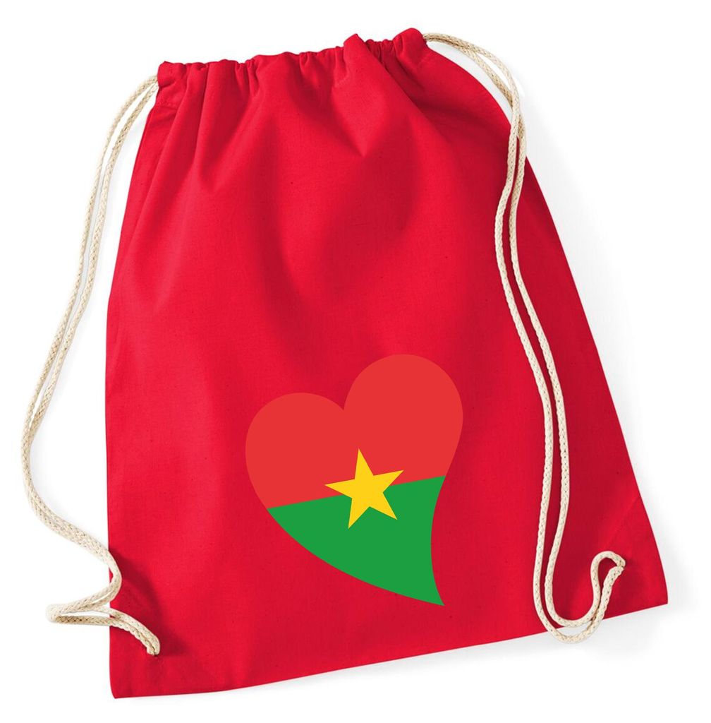 Huuraa Turnbeutel Burkina Faso Flagge Herz 12 Liter Classic Red Baumwolle Rucksack Geschenkidee