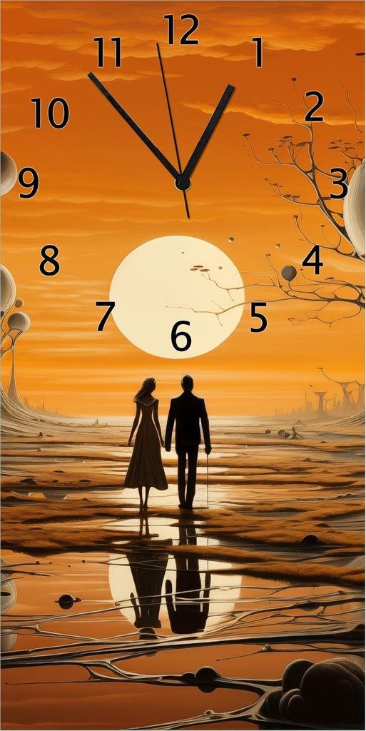 Wallario Design Wanduhr Sonnenuntergang in einer fremden Welt aus Echtglas, Größe 30 x 60 cm