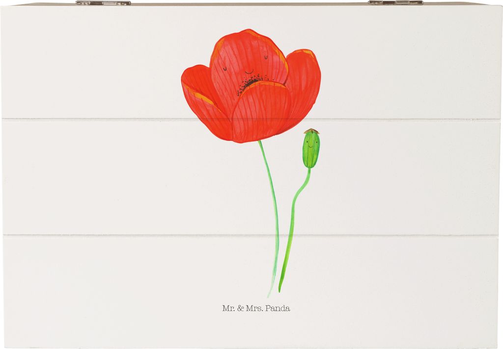 Mr. & Mrs. Panda Box Blume Mohnblume 22 x 15 cm - Weiß - Geschenk, Glaube, Geschenkbox, Garten, Holzkiste mit Deckel, Mohn, Religion, Schatzkiste,...
