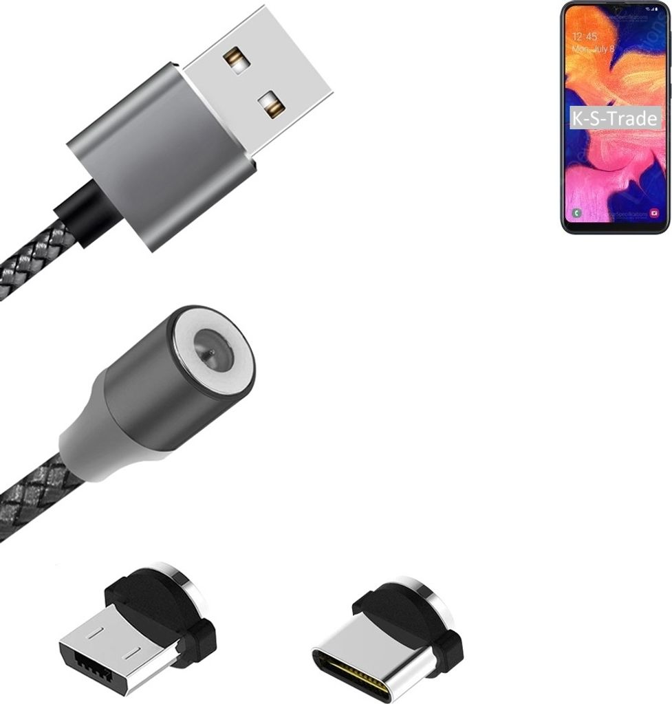K-S-Trade Hochwertiges Magnet-Lade-kabel Sync-Kabel Daten-Kabel für Samsung Galaxy A10e mit USB-Typ-C-Anschluss und Micro-USB-Anschluss 2A bis zu