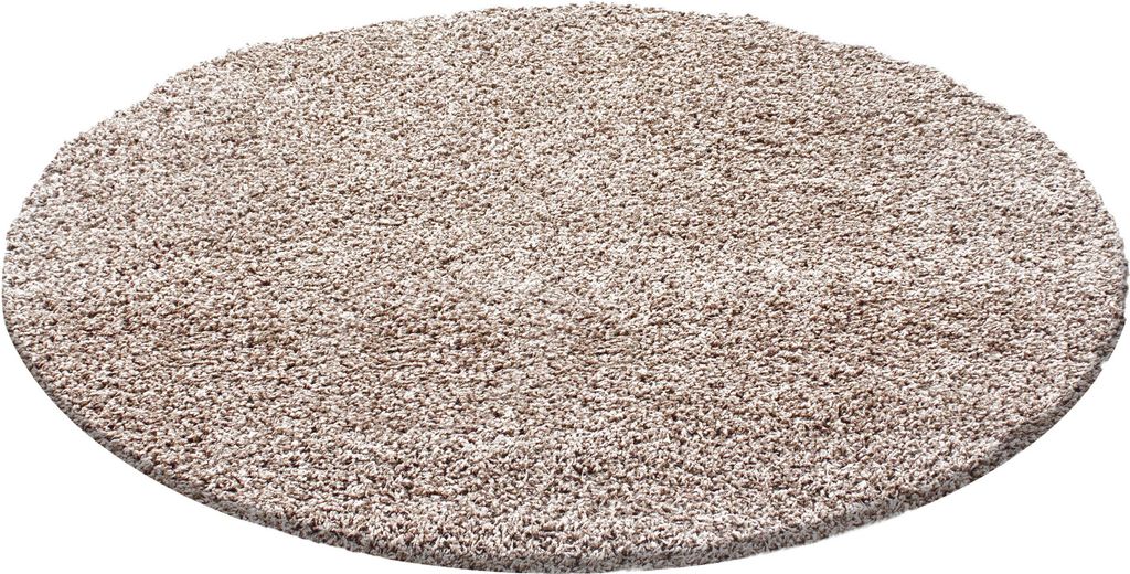 Villa Möbel Lifiva Wohnzimmer-Teppich, Hochflor-Teppich, Shaggy, Einfarbig, Farbe:Beige, Grösse:80 cm Rund