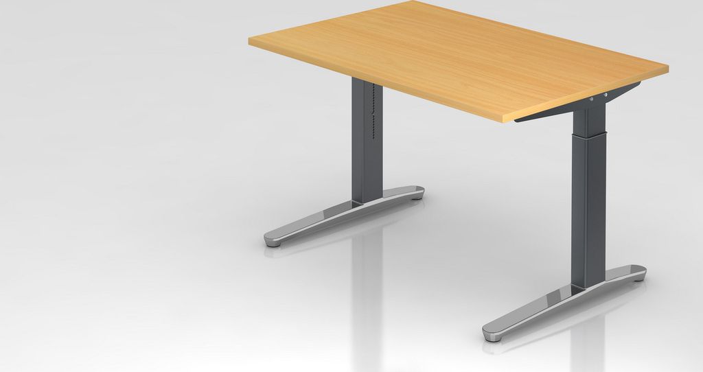 Schreibtisch Mika | Buche | Graues Gestell poliert | BxT 120x80cm | Arbeitshöhe 65-85cm | höhenjustierbar, 1cm Raster | C-Fuß-Gestell | Rechteck...