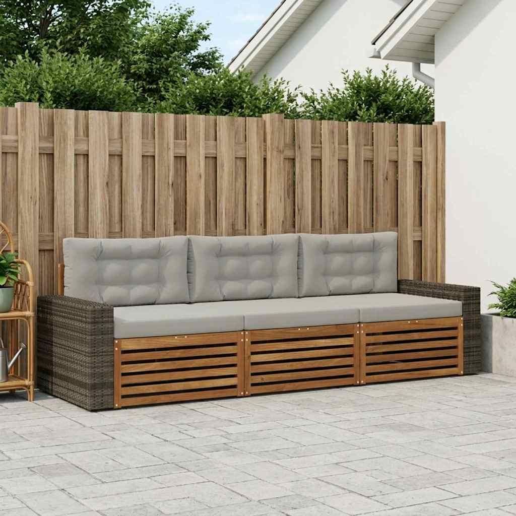 Möbel Outdoor-Sofagarnitur 3 pcs Natürlich und Hellgrau PolyesterGartensofas - Gartensofas c1081
