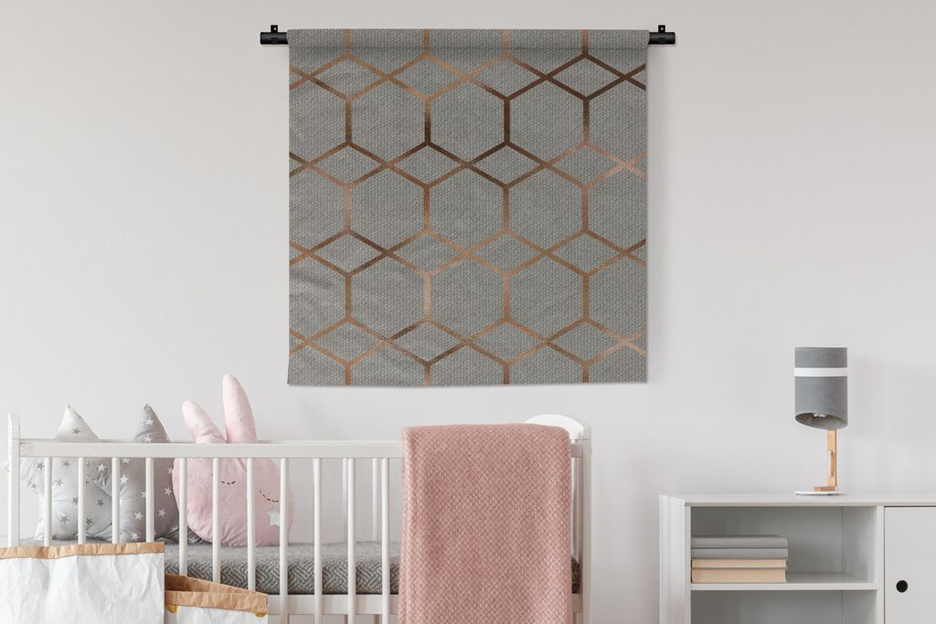 MuchoWow Wandteppich Wandbehang Muster - Luxus - Bronze - Grau 90x90 cm Tapisserie Dekoration Wandtuch - Wandaufhänger