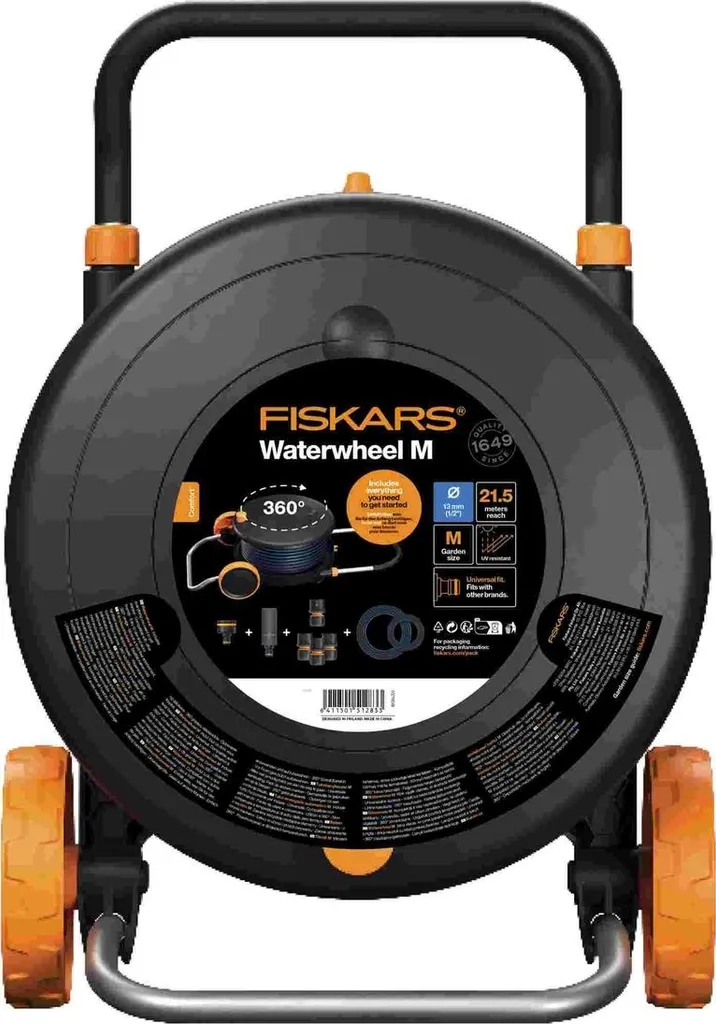Fiskars Chariot Dévidoir M 13mm avec Tuyau 21.5m Modèle 1071639