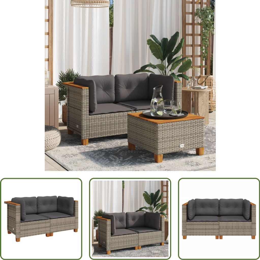 The Living Store Garten-Ecksofas mit Kissen 2 Stk. Grau Poly Rattan
