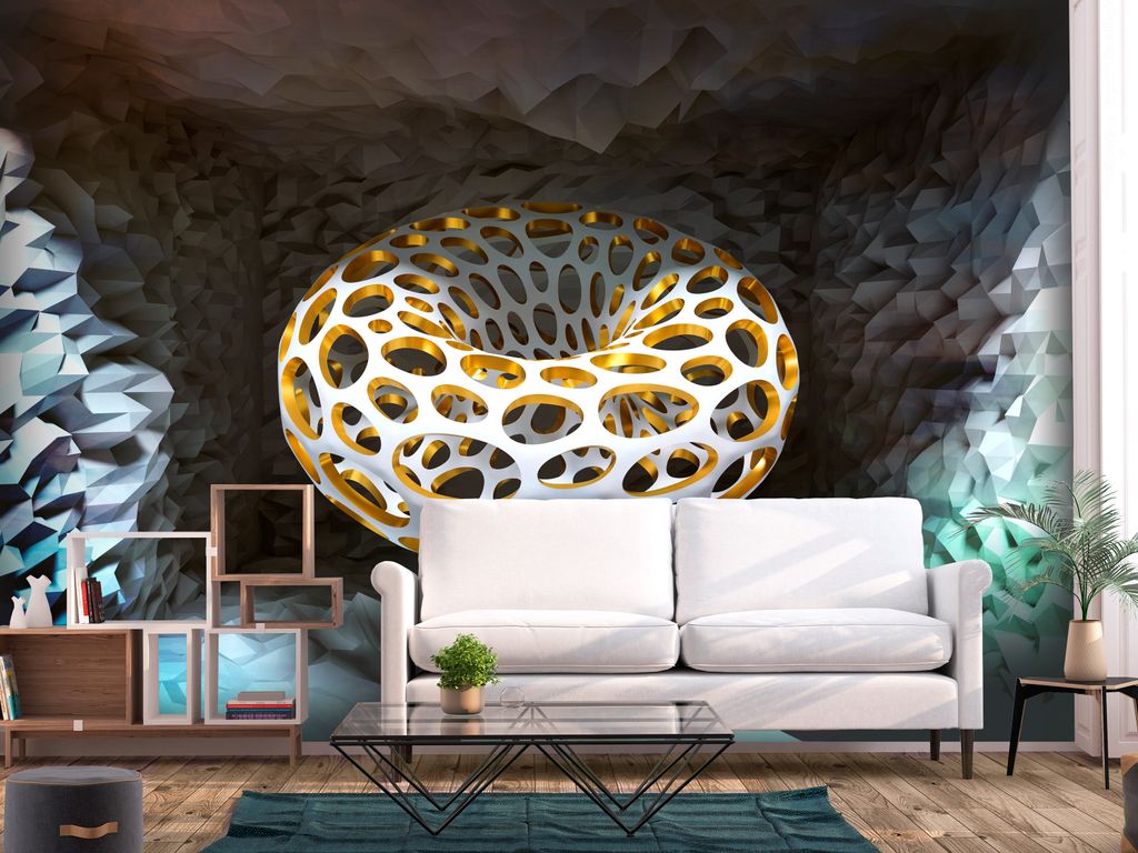 Vlies Fototapete Abstrakt 400x280 cm Tapeten Wandtapete XXL Optische 3D geometrisch Muster gold a-A-0840-a-a