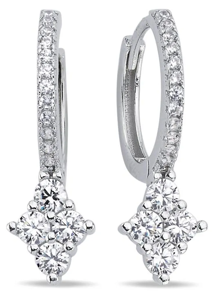 Créoles argent 925 et zircone serti : boucles d'oreilles à 4 pierres