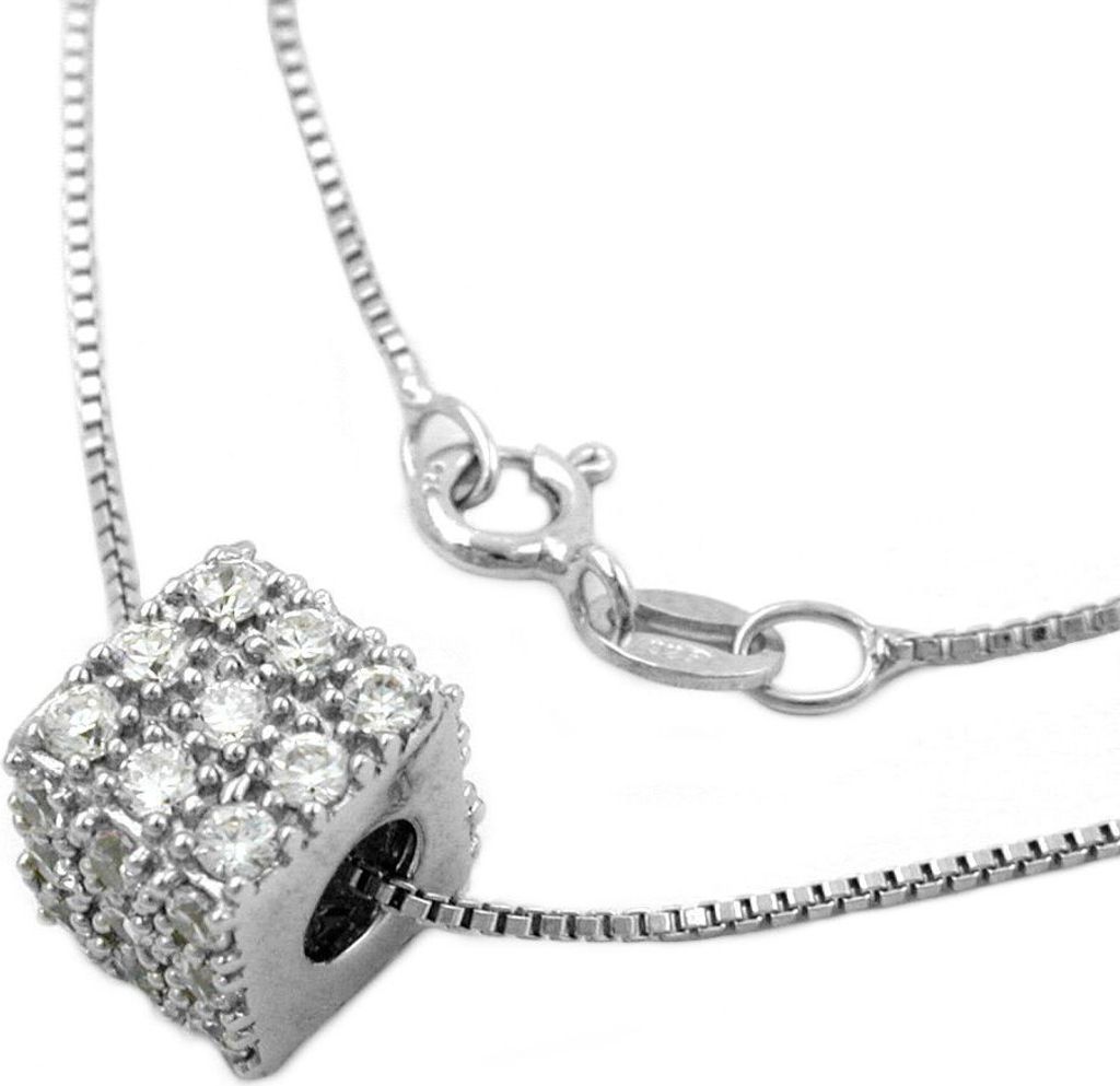 Collier 42cm Kette mit Anhänger Würfel 36 Zirkonias 925 Produktbild 