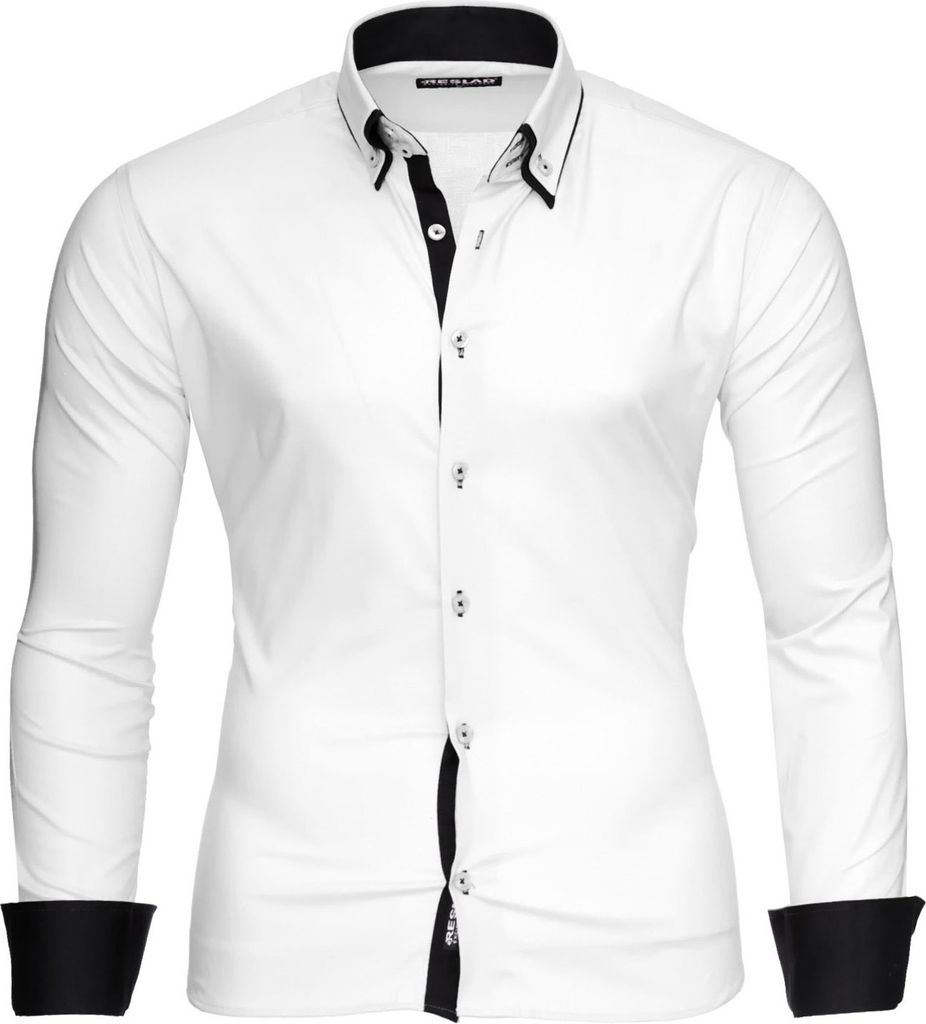 Reslad Herren Langarm Hemd Alabama RS-7050 Weiß-Schwarz XL