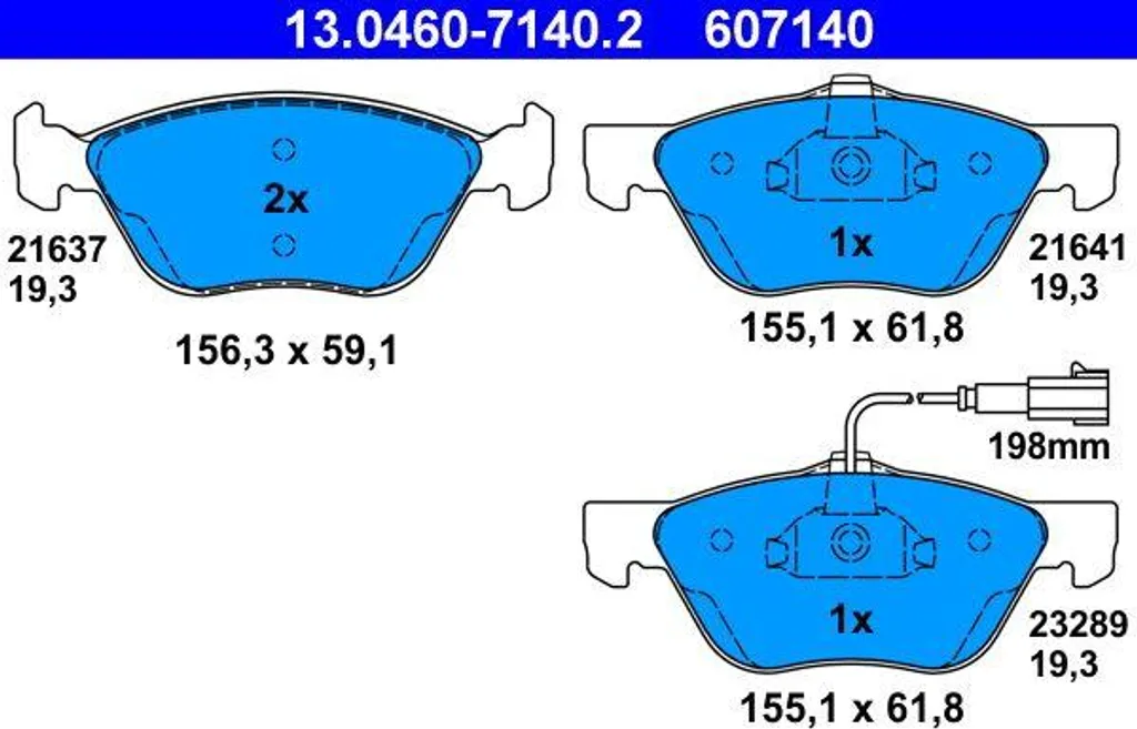 ATE 13.0460-7140.2 Jeu de plaquettes de frein à disque OE 9948476