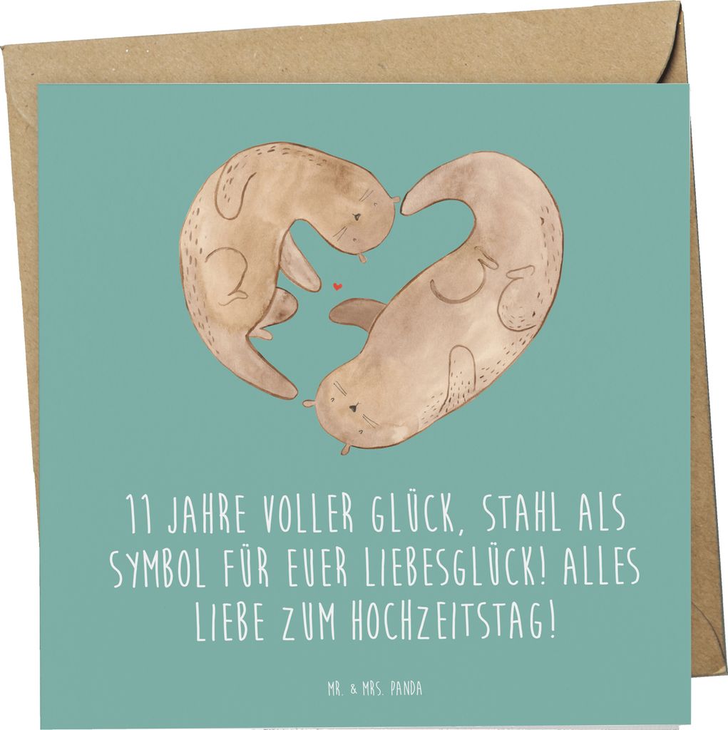 Mr. & Mrs. Panda Klappkarte 11. Hochzeitstag Stahlhochzeit - Meeresbrise - Geschenk, Jubiläum, Heirat, anlasskarte, faltkarte, doppelkarte, Liebes...