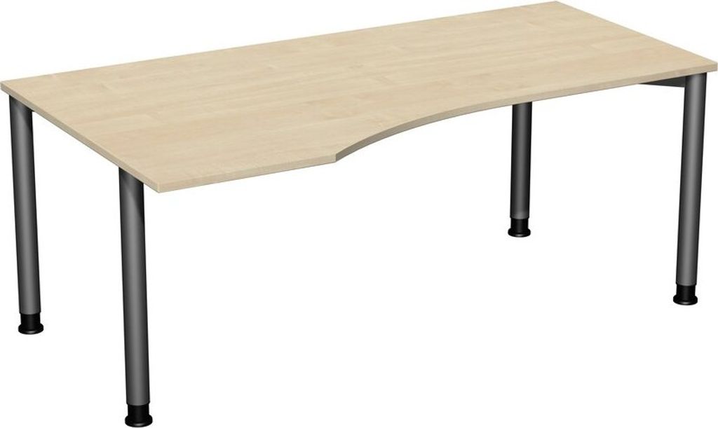 PC-Tisch, links, BxTxH 1800x800-1000x680-800 mm, höhenverstellbar, Platte ahorn, Rundrohrgestell anthrazit