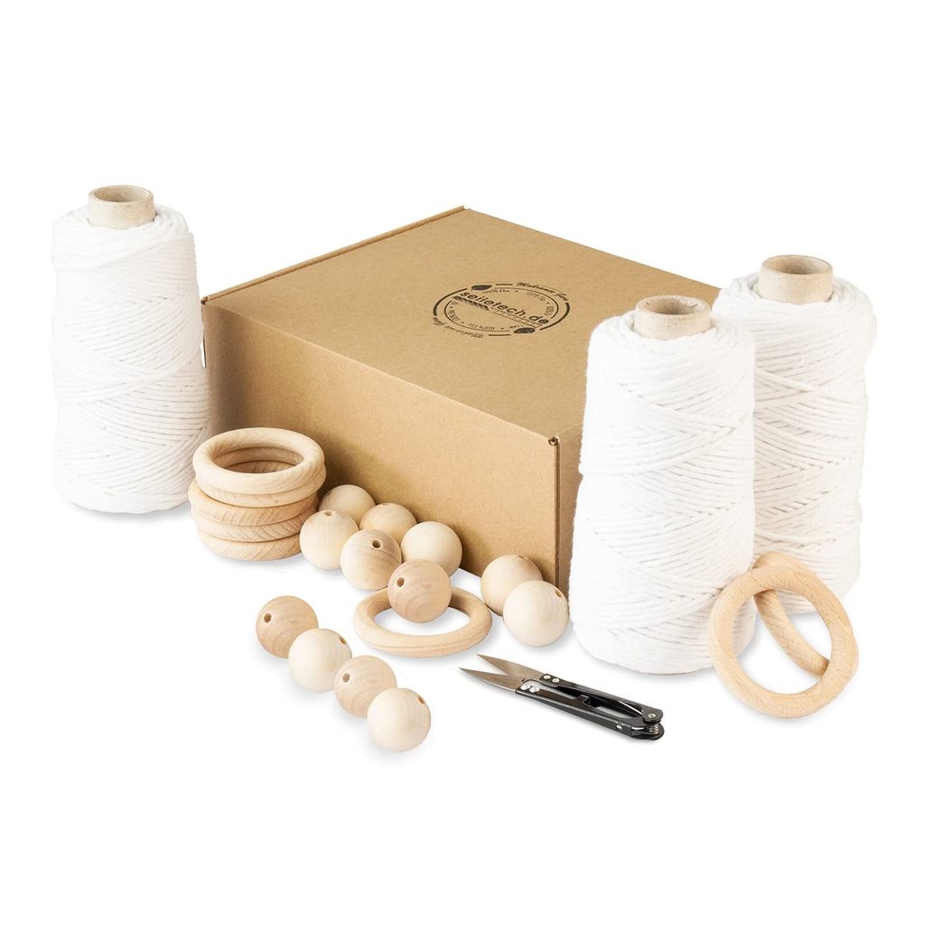 Premium MAKRAMEE GARN Set | 3 x 100m | 3mm | Beige | 100% Baumwolle | Kordel Natur | Baumwollgarn Baumwollseil | DIY Dekoration | Schnur Set | Deko...