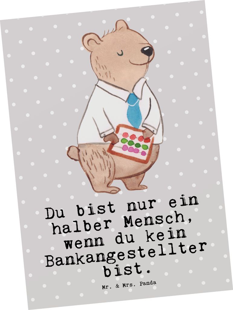 Mr. & Mrs. Panda Grußkarte Bankangestellter Herz - Grau Pastell - Geschenk, Postkarte, einzelkarte, Ansichtskarten, Ansichtskarte, Bänker, Spruch...